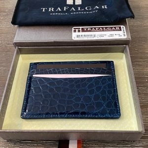 Unisex exotic leather card case in deep blue